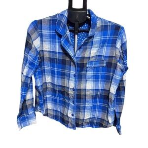 Van Winkle Pajama Set Blue White Gray Plaid Flannel L p32